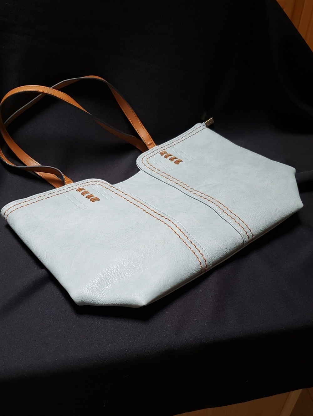 Montana West Light Blue Tote with Tan Straps